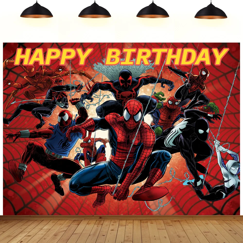 

Spider birthday party background spider web red Man children room birthday gift decoration party banner backdrop