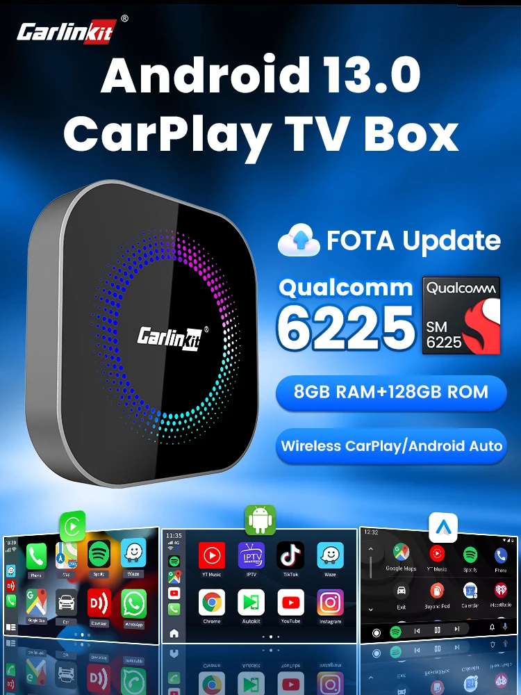 CarlinKit TV Box S2F Android 13 CarPlay AI Box SM6225 8-Kern Wireless CarPlay Android Auto Video-Streaming-Box 4G LTE & WLAN GPS