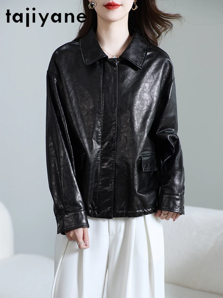 TAJIYANE Giacca in pelle di montone con strato superiore al 100% Donna Giacche corte in vera pelle Cappotto casual da donna 2025 Abiti da donna autunnali