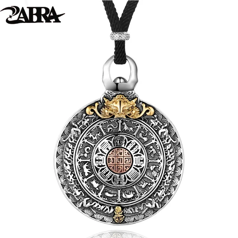 ZABRA Religion Authentic 925 Sterling Silver Round Necklace Pendant Men Chinese Zodiac Signs Vintage Pendants Jewelry For Male