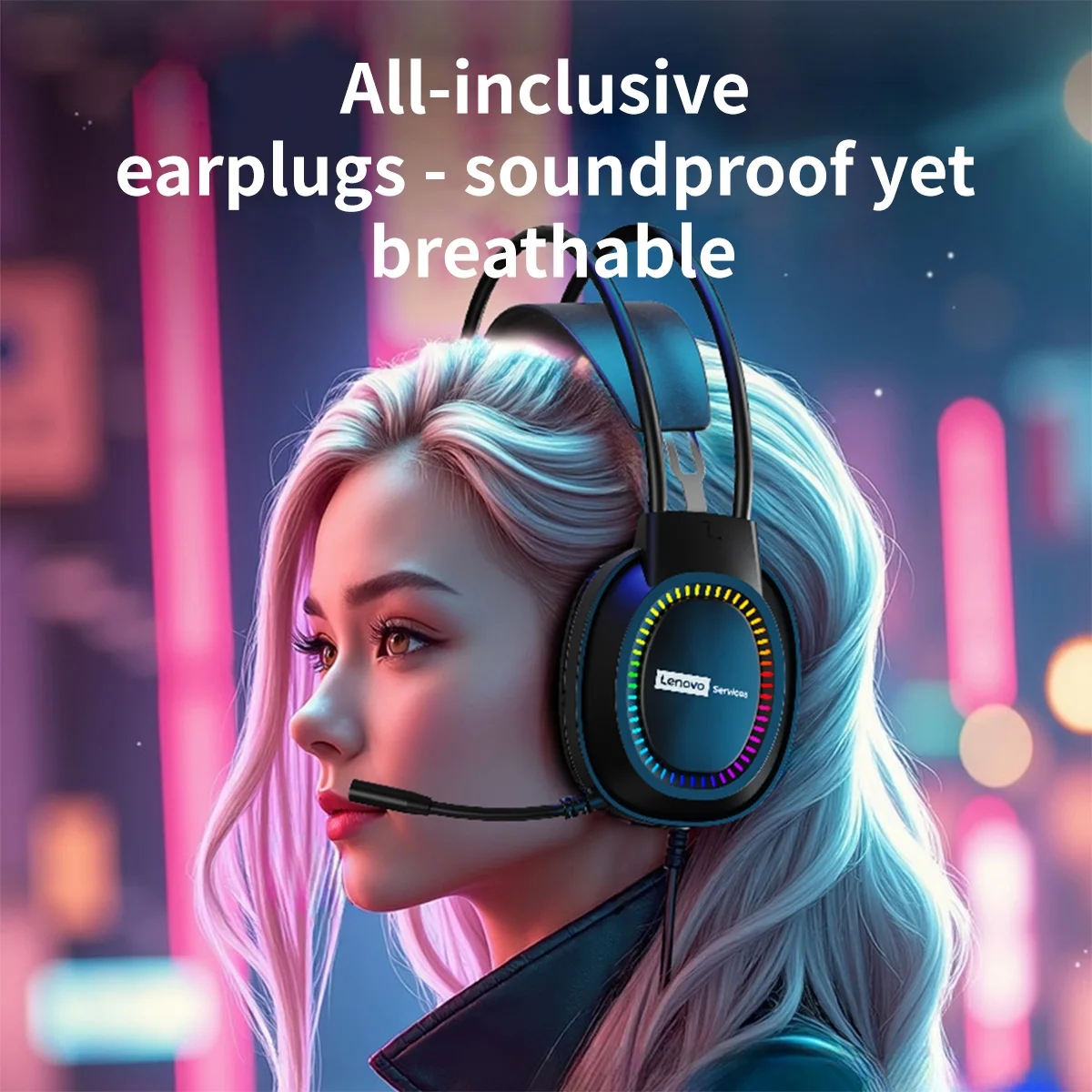 Lenovo Over-Ear Gaming Headset RGB Lighting Comfortable Sound-Isolating Noise-Cancelling E-sport Earphone for PCs Laptops