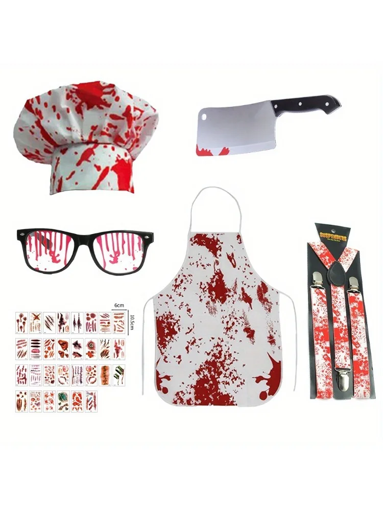 

Complete Bloody Zombie chef costume Creepy Cooking Master costume Halloween costume Pie themed party set Horror cosplay