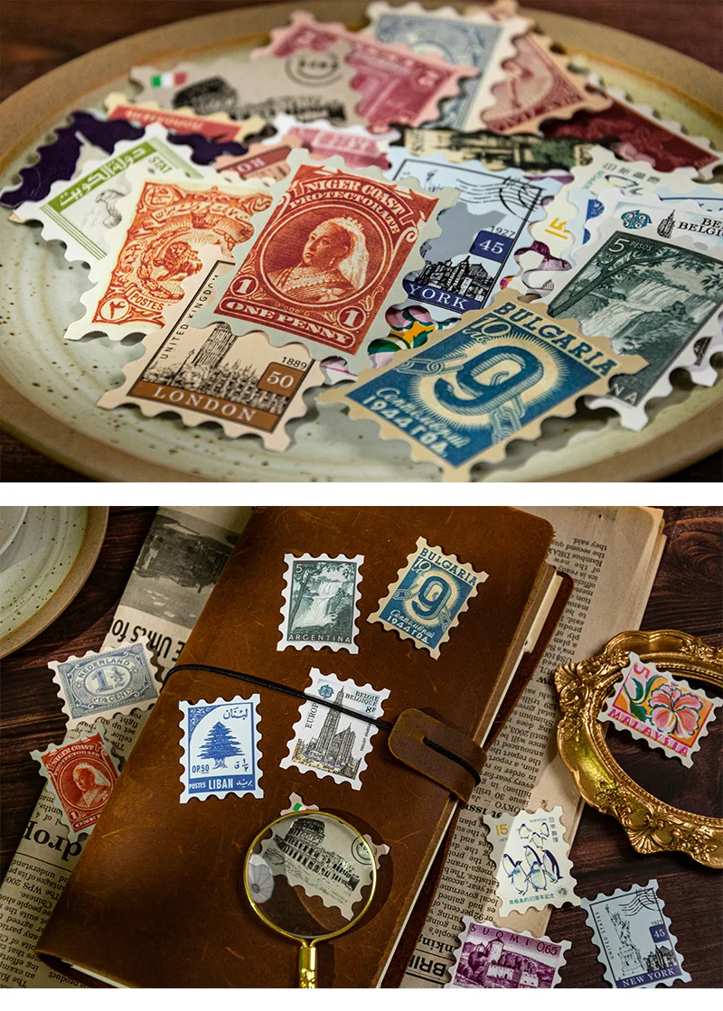 50 Blatt Philatelic Museum Series Briefmarken-Thema-Aufkleber, Scrapbooking-Material, handgefertigtes Tagebuch, Album, Junk Journal Supplies – Detail 15