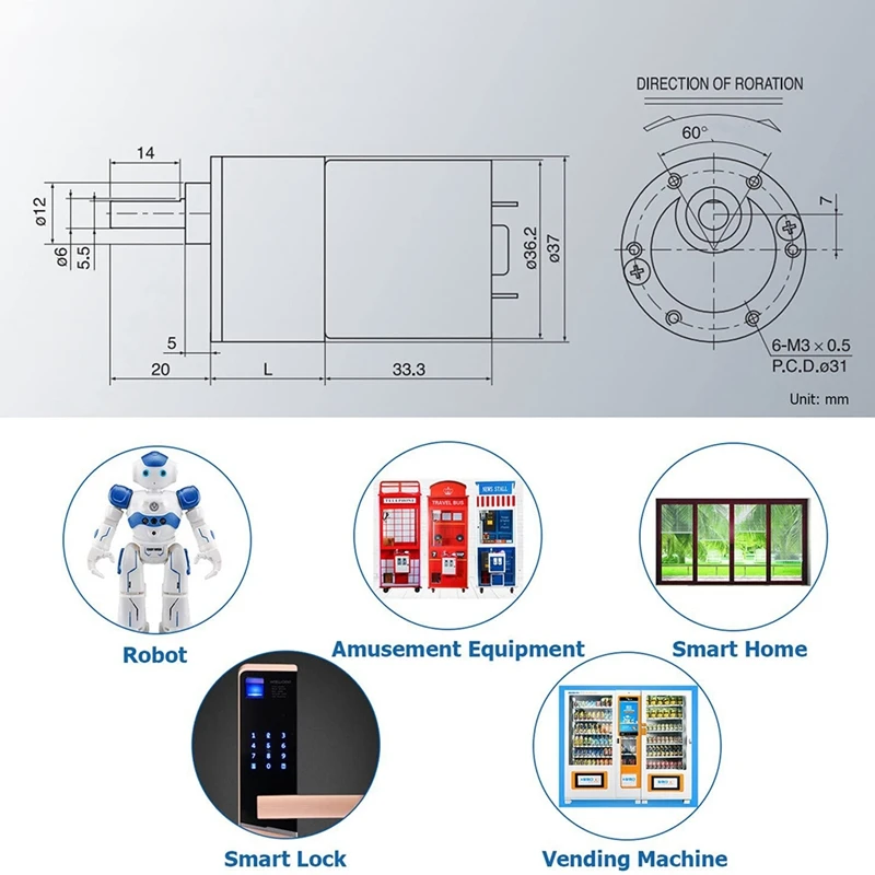 DC 12V 1000RPM Gear Motor High Torque Electric Mini Speed Reduction Geared Motor Eccentric Output Shaft 37mm-A09G