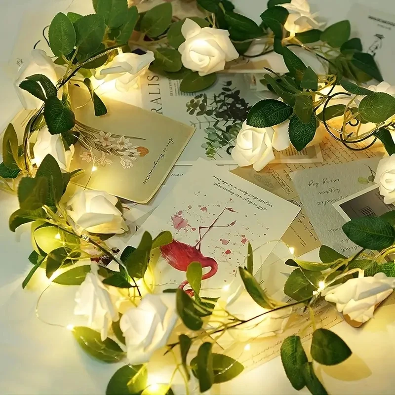 1PC 10 LED luci della stringa del fiore della rosa alimentate a batteria lampada da notte della rosa del fiore per la decorazione della ghirlanda della festa di San Valentino di nozze