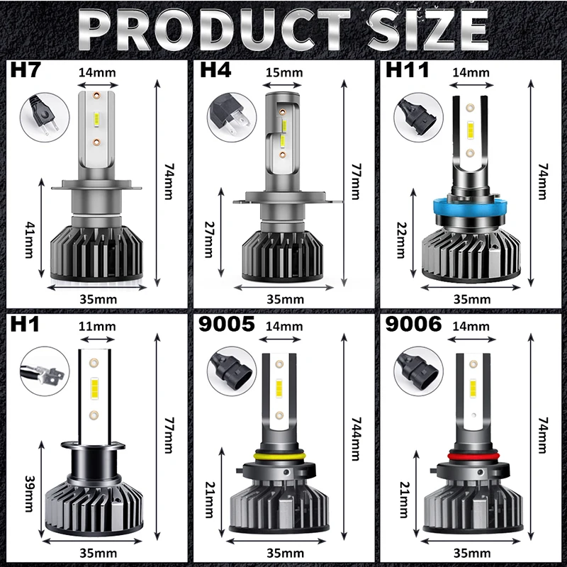 Bullvision H4 H7 LED Canbus 3570 CSP Car Headlights H1 H11 H8 H9 LED Bulb 9005 9006 HB3 HB4 6000K White Auto Fog Light 12V 24V﻿ view 6