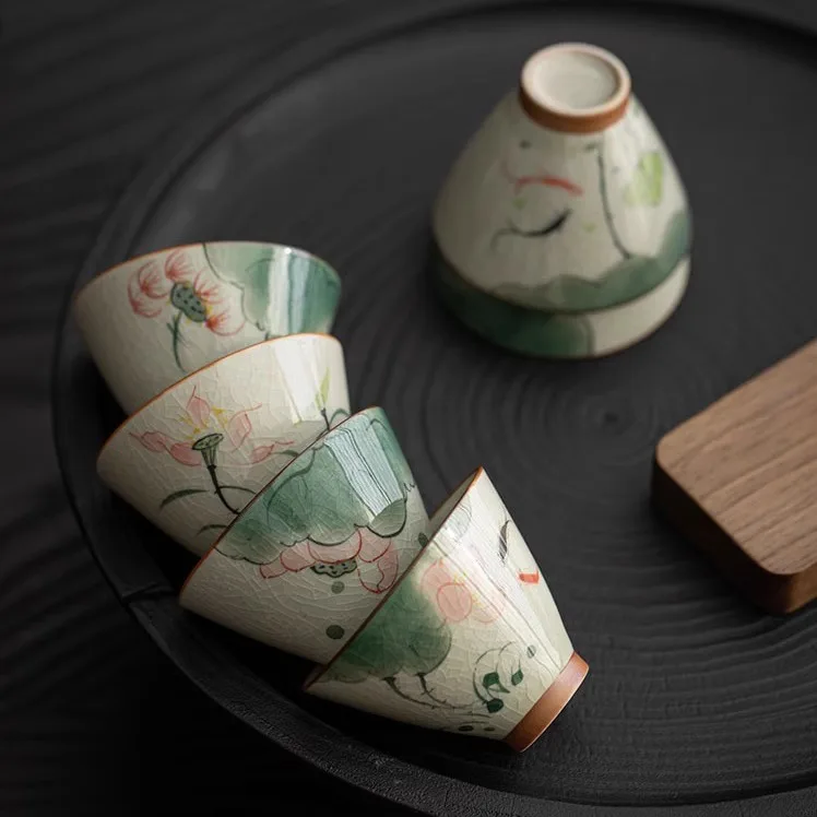 

Chinese Style Ge Kiln Tea Cup Ceramic Kung Fu Tea High End Tea Cups/bowls/plates Chinese Cups 3pcs/lot