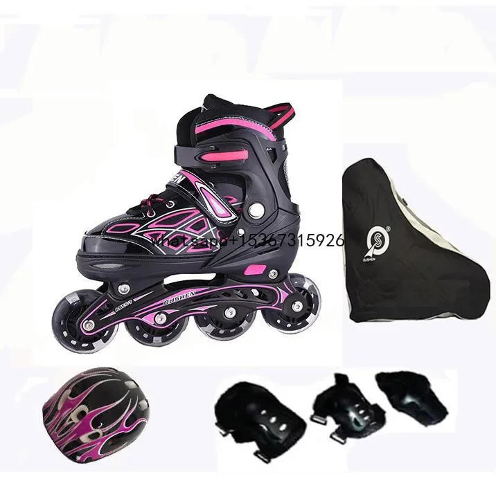 4 Sizes Adjustable Kids Roller Skates with Light up Wheels and Shining Upper Design