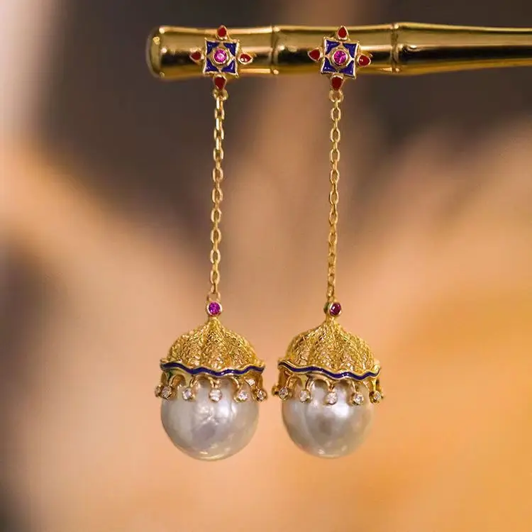 French Luxury Style Gold Color Invisible Inlaid Multi Zircon Metal Jellyfish Imitation Pearl Earrings UNISEX High End Earrings