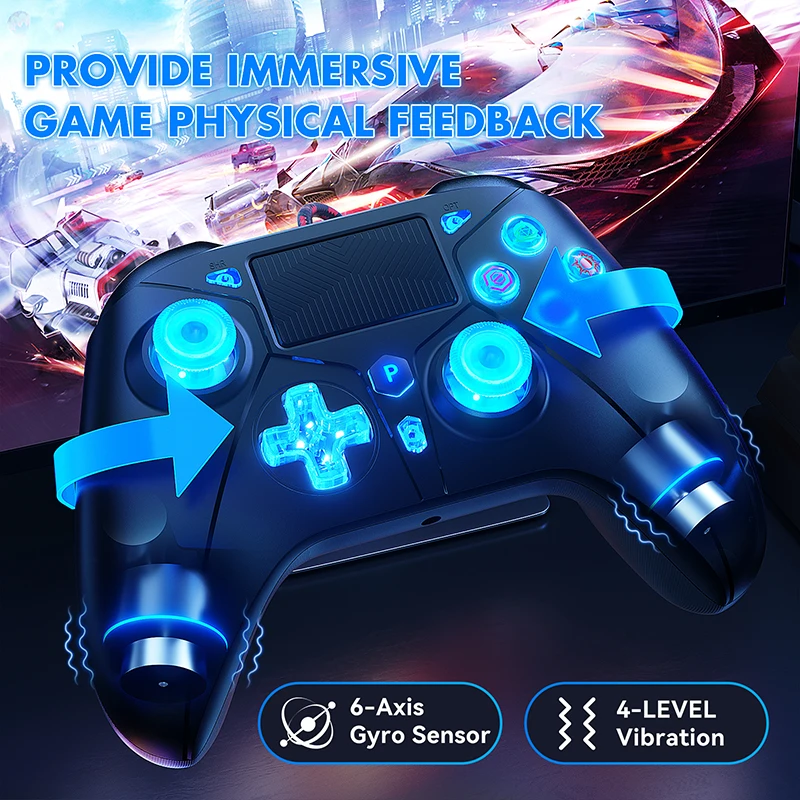 وحدة تحكم P5 RGB لوحدة التحكم PS5/4/PC 2M لوحة ألعاب سلكية طويلة جدًا مع اهتزاز توربو مزدوج لا تأخير توصيل فوري للتحكم في الألعاب