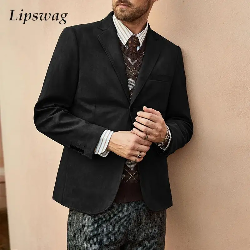 

Весенне-осенние деловые повседневные куртки для мужчин, винтажный пиджак на пуговицах с лацканами, пальто, мужские офисные модные однотонные кардиганы