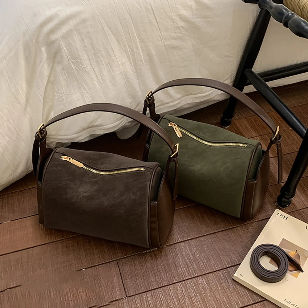 Frosted Pu Patchwork One Shoulder Bag Women's Autumn Winter Vintage High Grade Zipper Armpit Bags Daily Commute Crossbody Packs