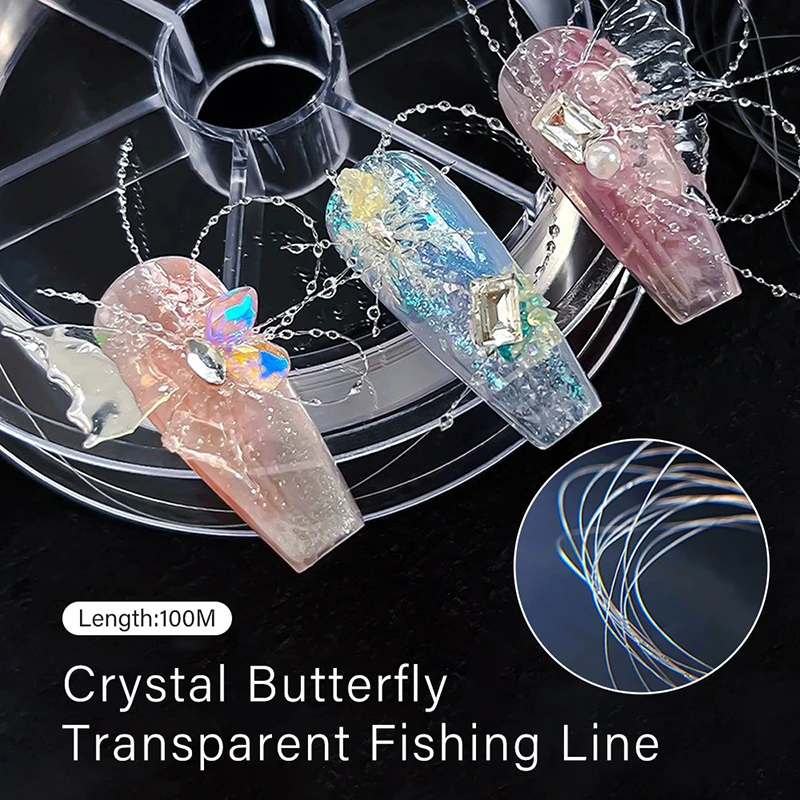 100 m stile sognante decorazione fata seta nail art farfalla di cristallo linea trasparente accessori per unghie decorazione glitter per unghie
