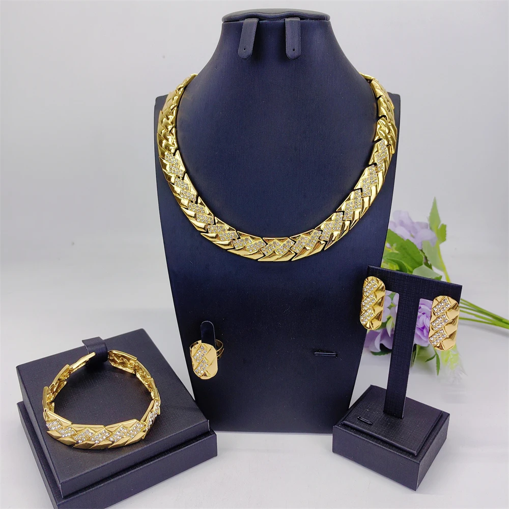 STAR Luxury Two Tone Hammered Jewelry Set For Women Choker Necklace Bracelet Drop Earrings Adjustable Ring 2026 New Jewelry