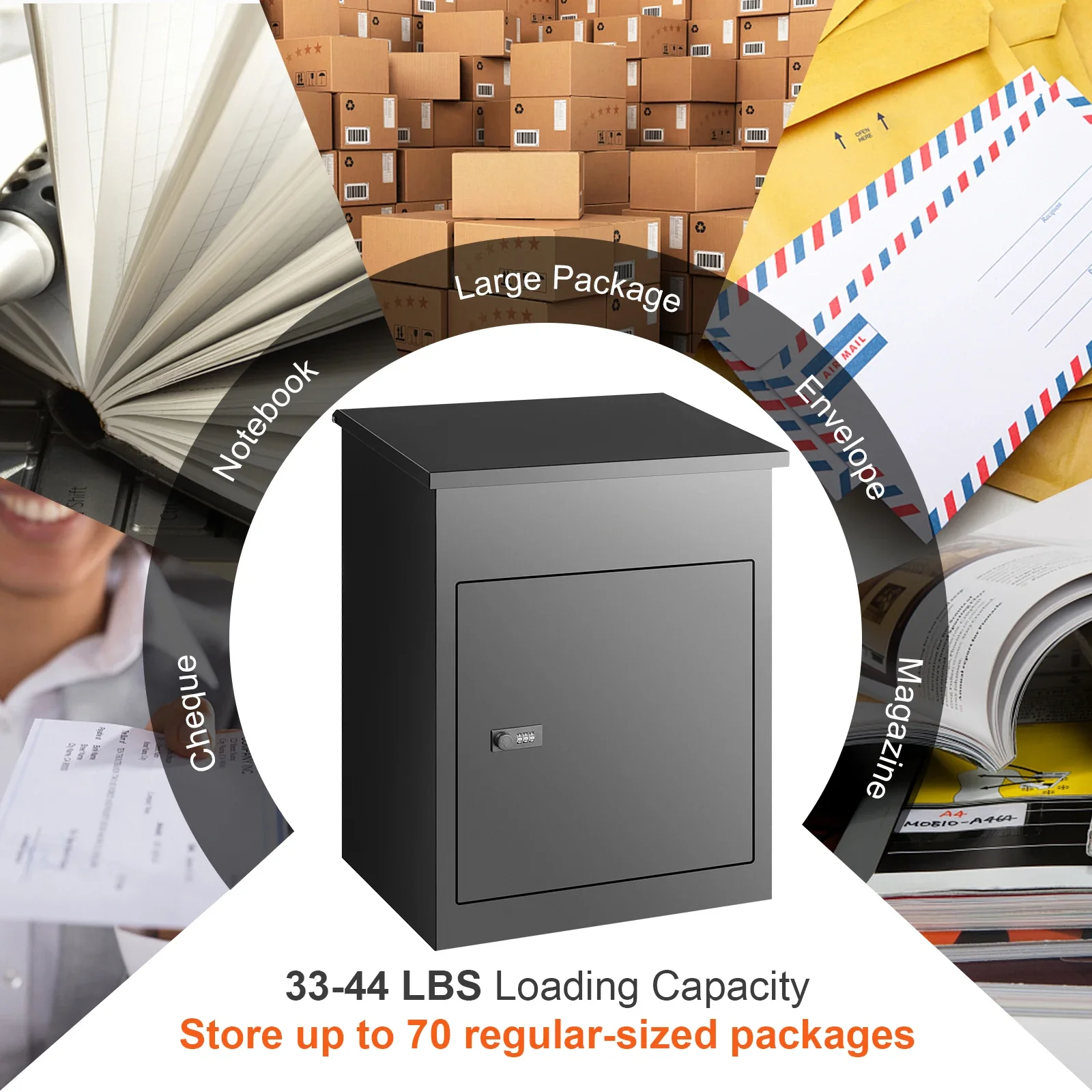 Wall Mounted Anti-theft Mailbox IPX3 Waterproof Package Delivery Box for Outside Large Storage locking Mailbox for Home