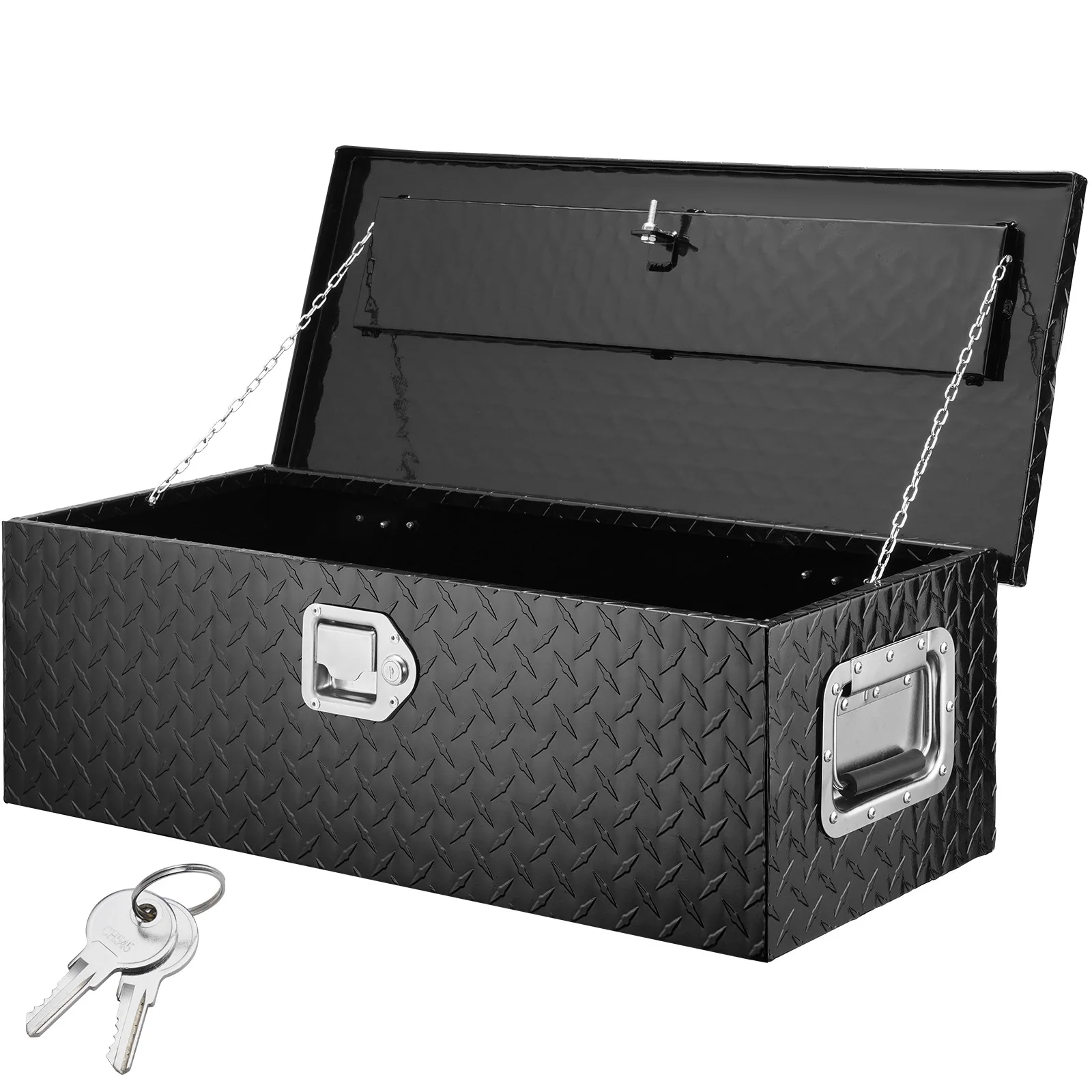 SucceBuy Caja de herramientas de aluminio resistente para cama de camión, caja de herramientas con placa de diamante con mango lateral y llaves de bloqueo para camioneta, cama de camión, RV