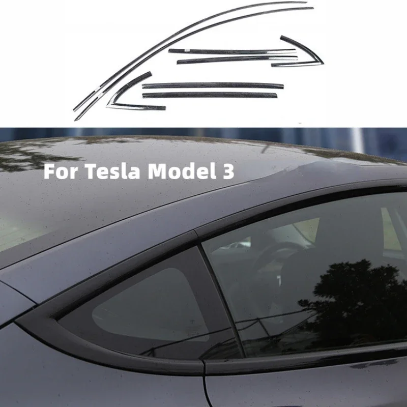 For Tesla Model 3 2017-2023 Accessories Stainless Steel Door Trim Cover Exterior Moulding Decoration Carbon Fiber Sticker Trim