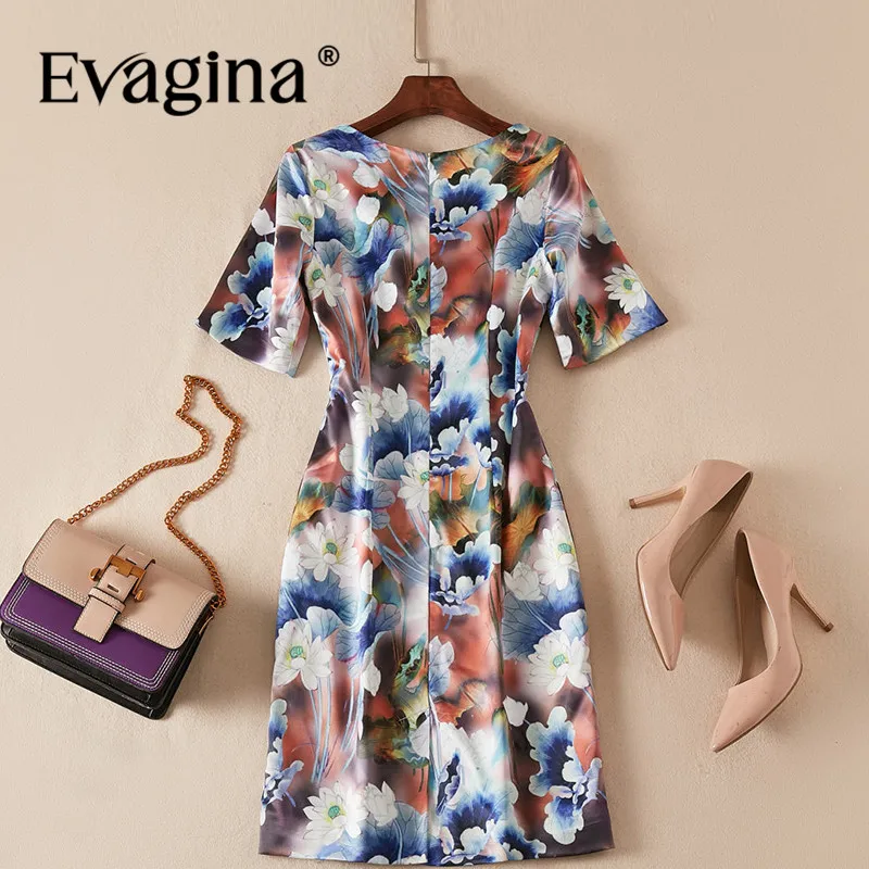 Evagina New Fashion Runway Designer Dress Women's Short-Sleeved Elegant Lotus Print High Street S-XXL Mini Dresses