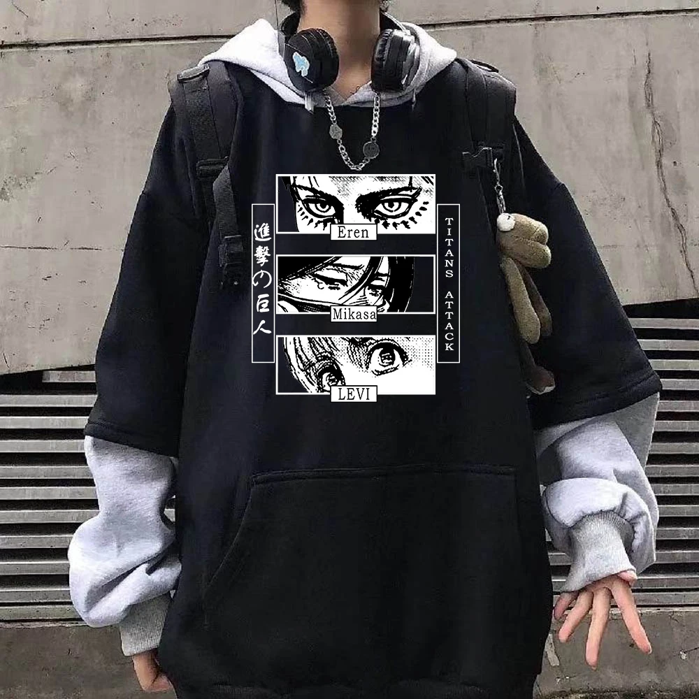 Attack On Titan Anime Patchwork Plus Size Hoodie Yeager Eren And Ackerman Mikasa Print Hooded Men Women Clothes Sweatshirt Tops