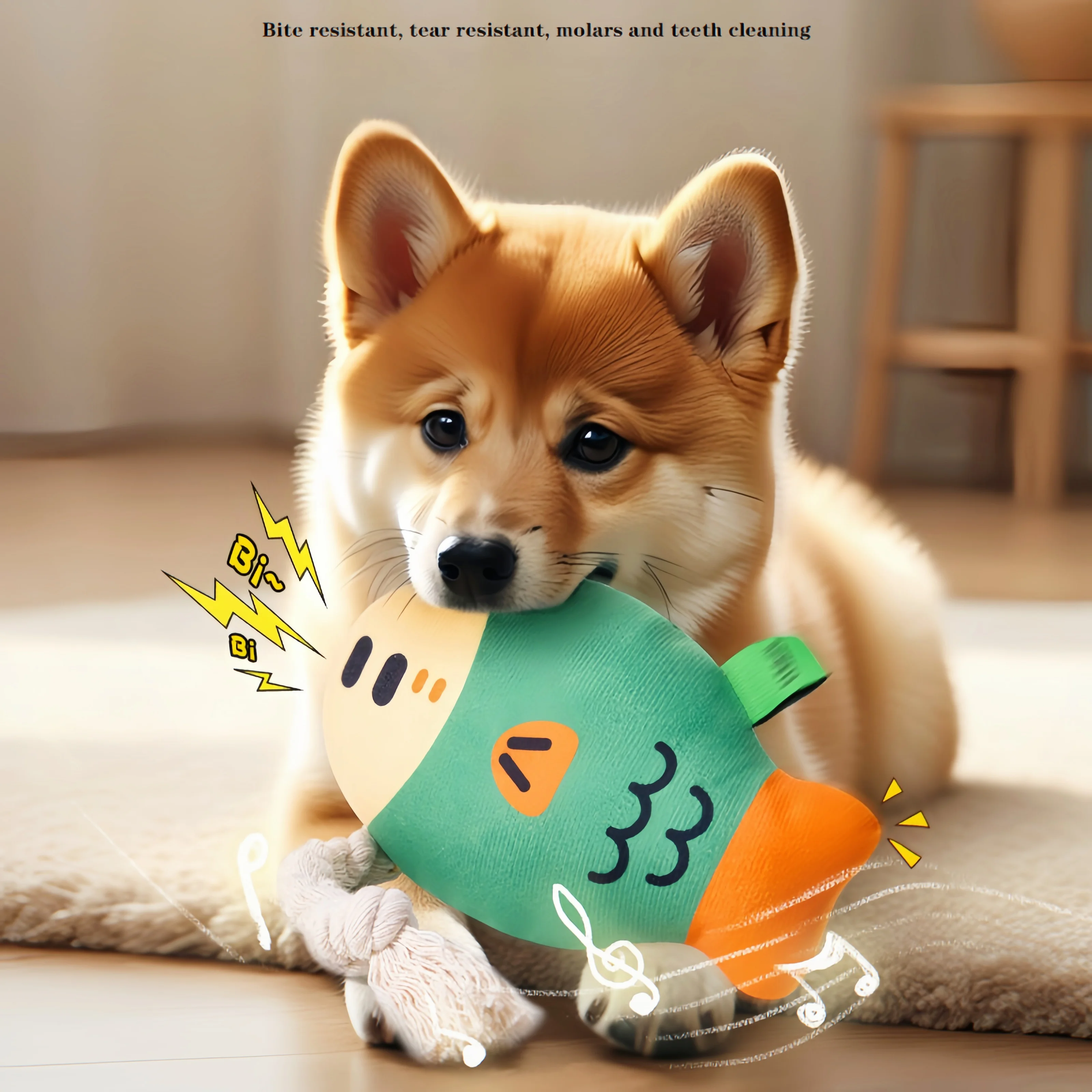 

Pet Dog Toy New Sounding Cotton Rope Toy Chubby Fish Squeaky Chew-Proof Pet Toy with Teething Cleaning Interactive Dog Toy