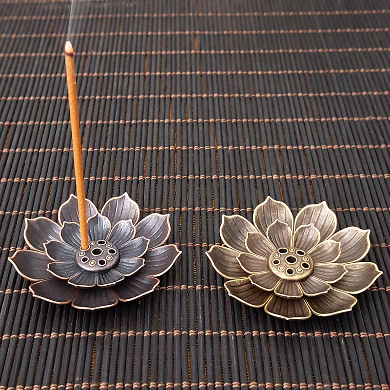 1 Stück tragbarer Räucherstäbchenhalter aus Legierung mit Lotus-Design, Zen-Meditations-Räuchergefäß für Heimdekoration (ohne Weihrauch)