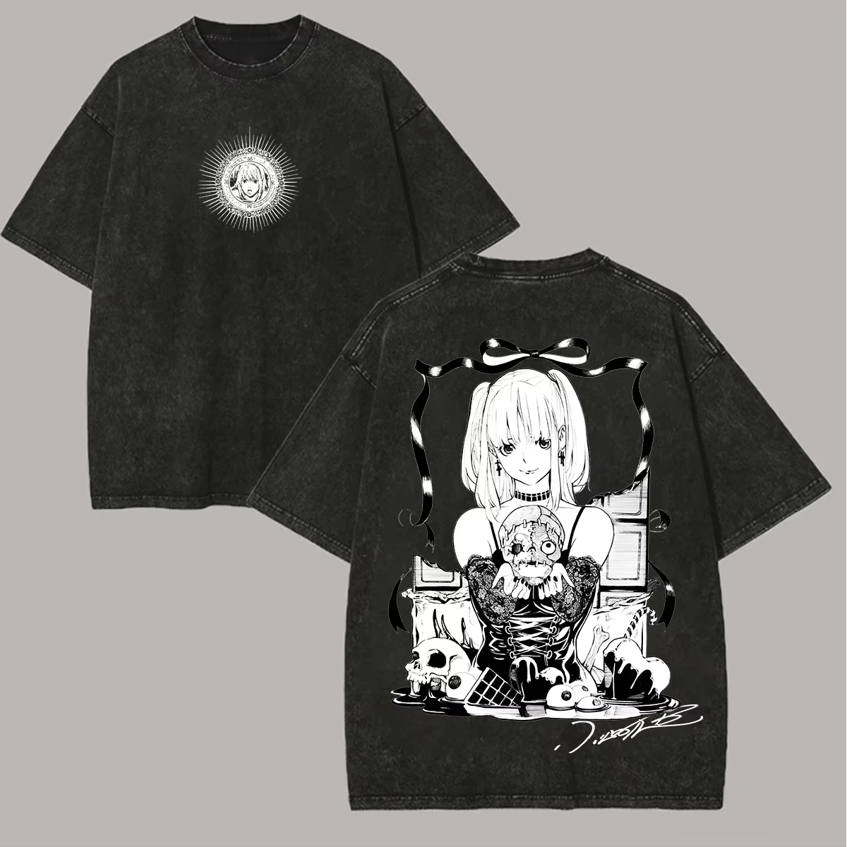 Death Note L Vintage Washed T‑Shirt Anime Manga Print Short Sleeve Men Oversized Unisex Harajuku Streetwear Casual Loose Tops