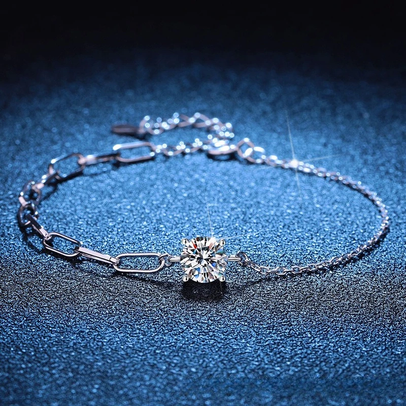 

Platinum PT950 18K Gold Moissanite Bracelet Women's Light Luxury Korean Version Bracelet 1 Carat D Color Moissanite Bracelet