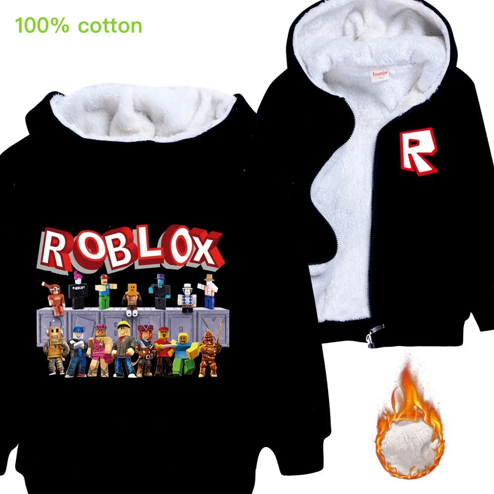 Christmas Costume Roblox Winter Thicken Plush Jackets Kids Fleece Hoodies Girls Zipper Warm Coat Children Clothing