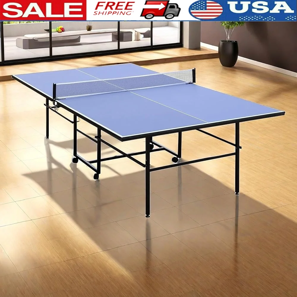 

9ft Foldable Portable Ping Pong Table Tennis Set with Net 2 Paddles 3 Balls Easy Storage Durable Construction Quick Assembly