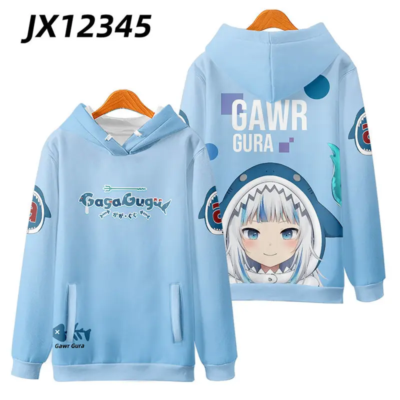 Hololive VTuber Kawaii Gawr Gura Hoodies 3D Print Anime Sweatshirt Men Women Long Sleeve Tracksuit Street Harajuku Pullover Coat