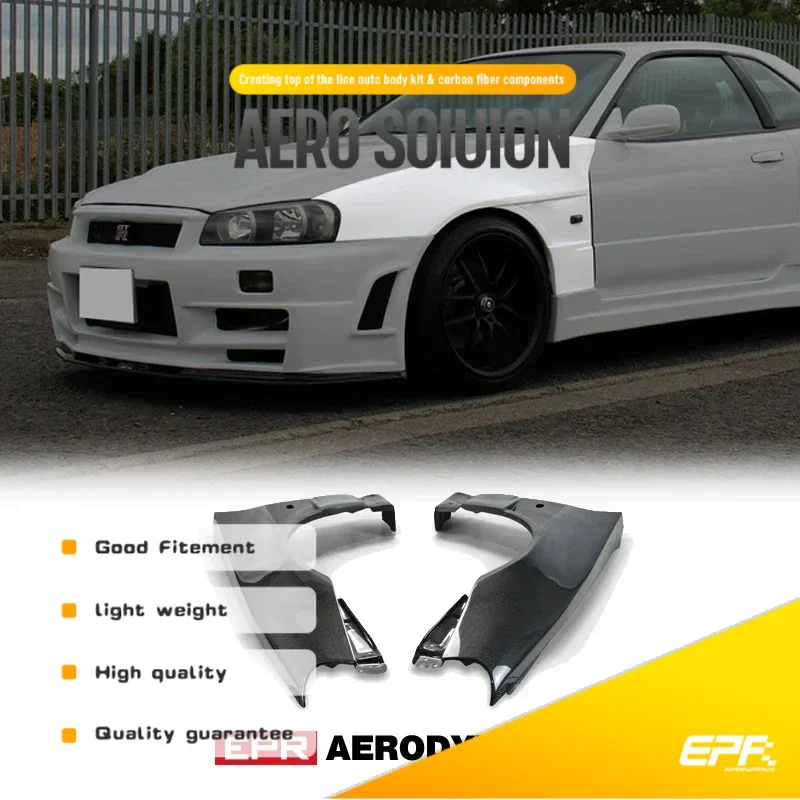 For Nissan Skyline R34 GTR BNR34 BV2 Style Carbon Fiber Front Vented Fender Glossy Finish Wheel Flare Arch Cover Drift Body Kit