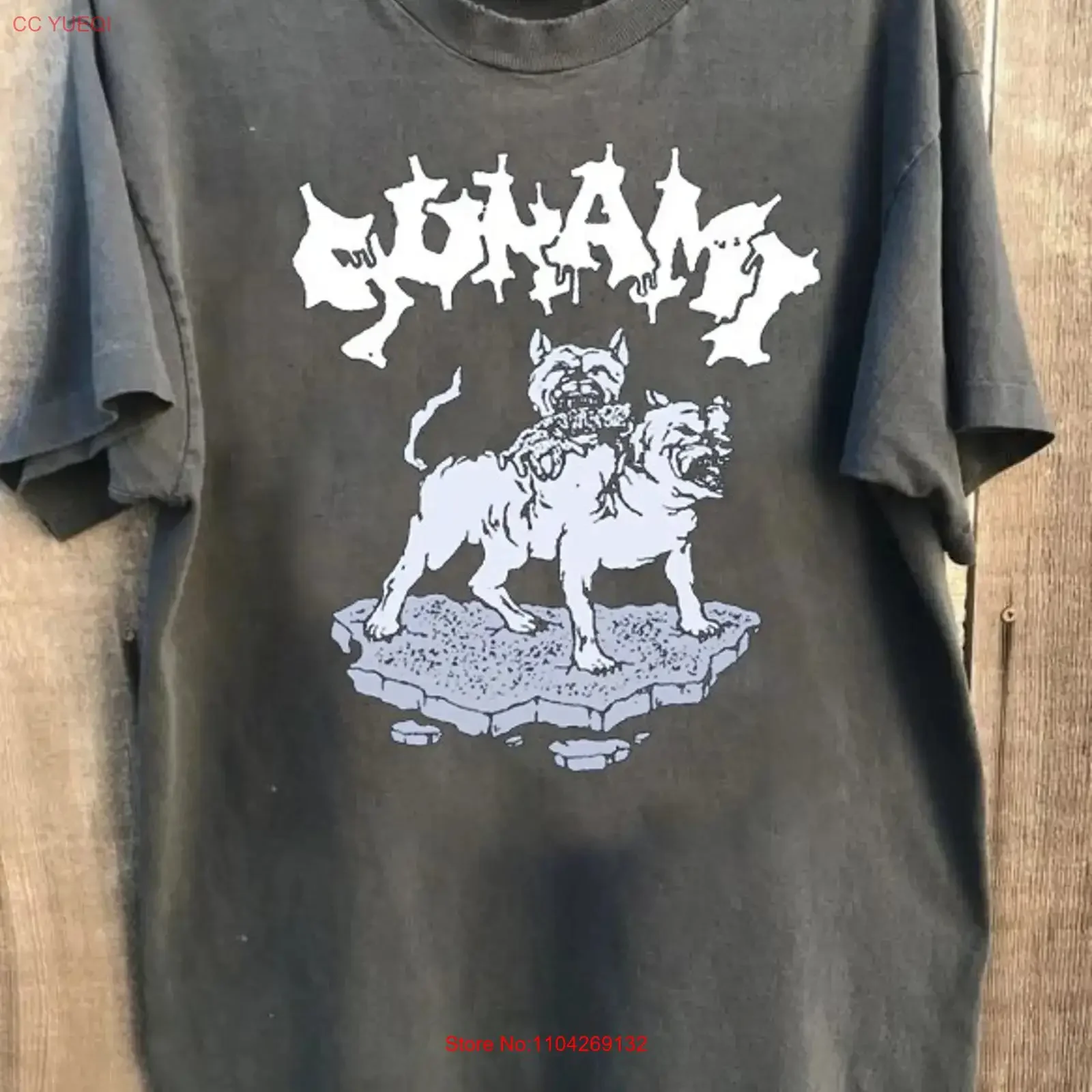 Sunami Dog rock tour short sleeve charcoal color shirt KV31938 vintage Washed Casual Unisex Top For Everyday Wear fashion