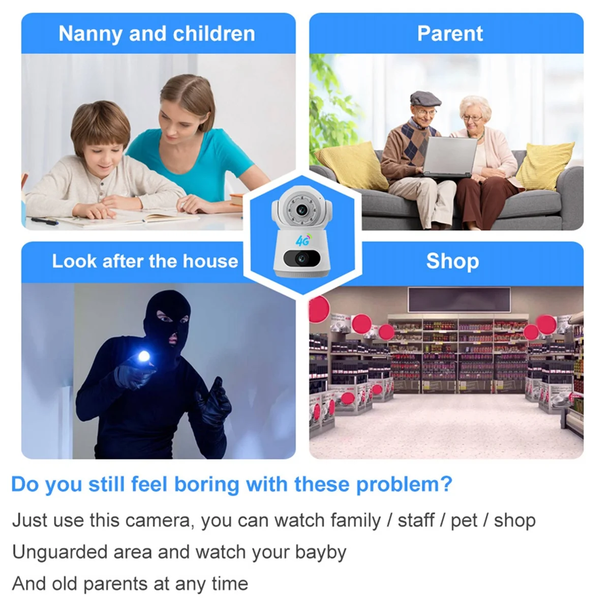 ABXHA 4MP Camera Monitoring 4G SIM Card Two-Way Voice Intercom Automatic Body Tracking Full Color Night Vision Camera EU Plug