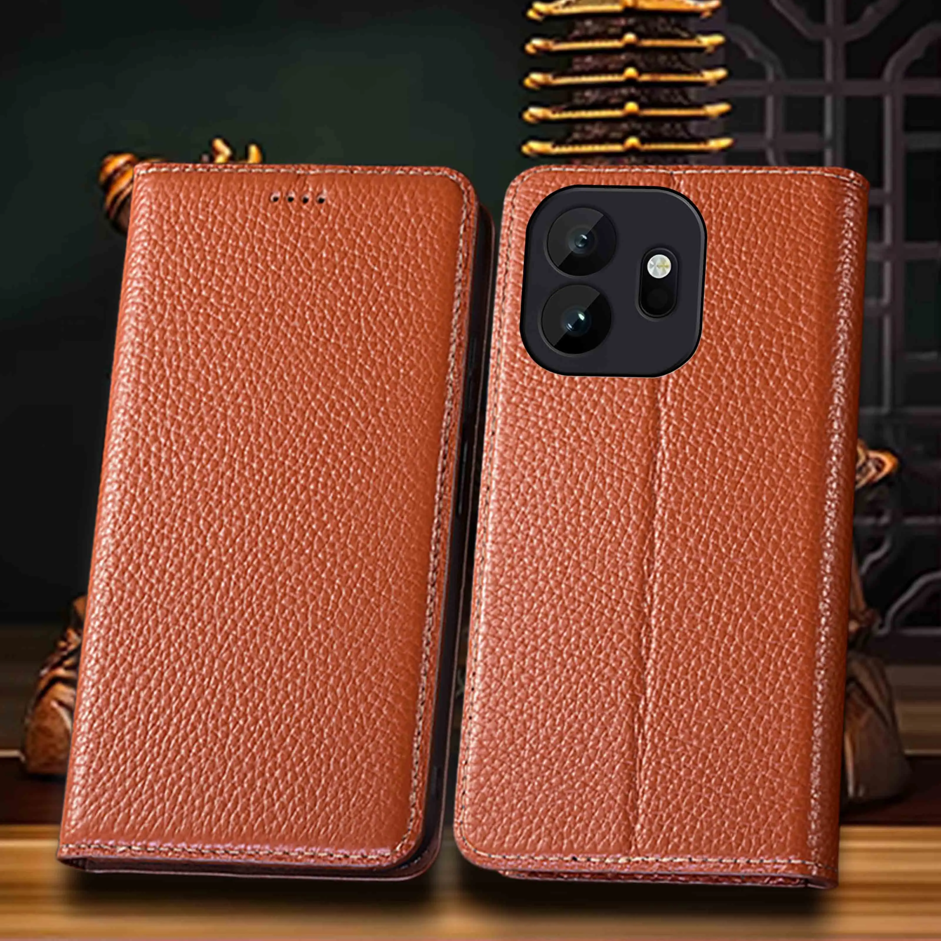 

Genuine Leather Phone Case For Oneplus 10R 10T 11 12 12R 13 13R 13T 15 15T Pro Large Lychee Pattern Of Flip Cover Case Cowhide