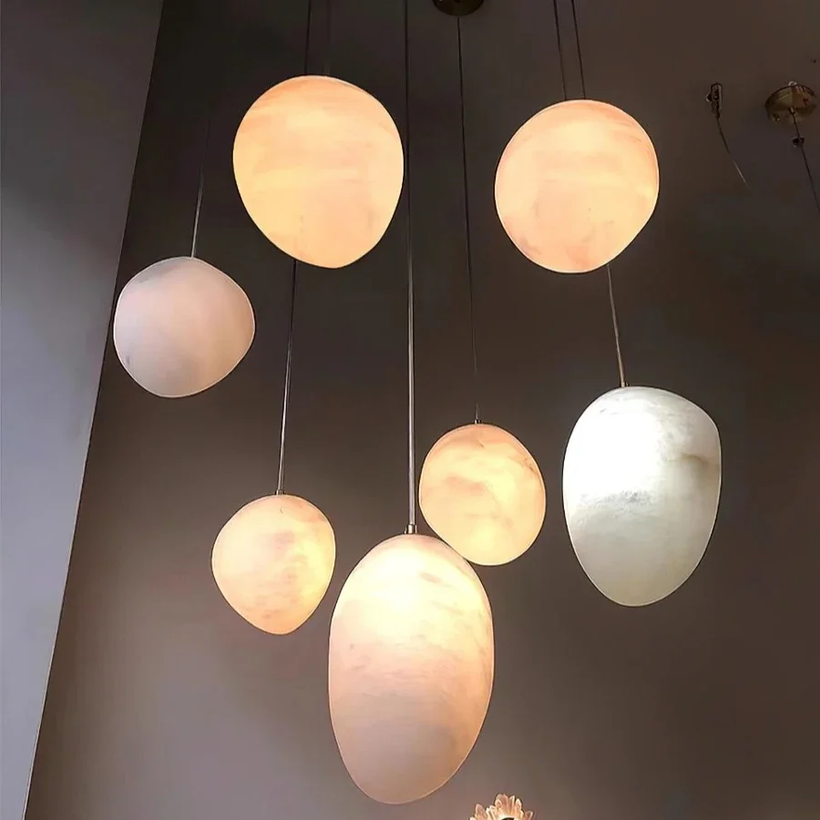 Natural Marble Pebble pendant lamp Spanish Alabaster  cloud stone lamp Living Room Bedroom Dining Room Staircase bedside lamp