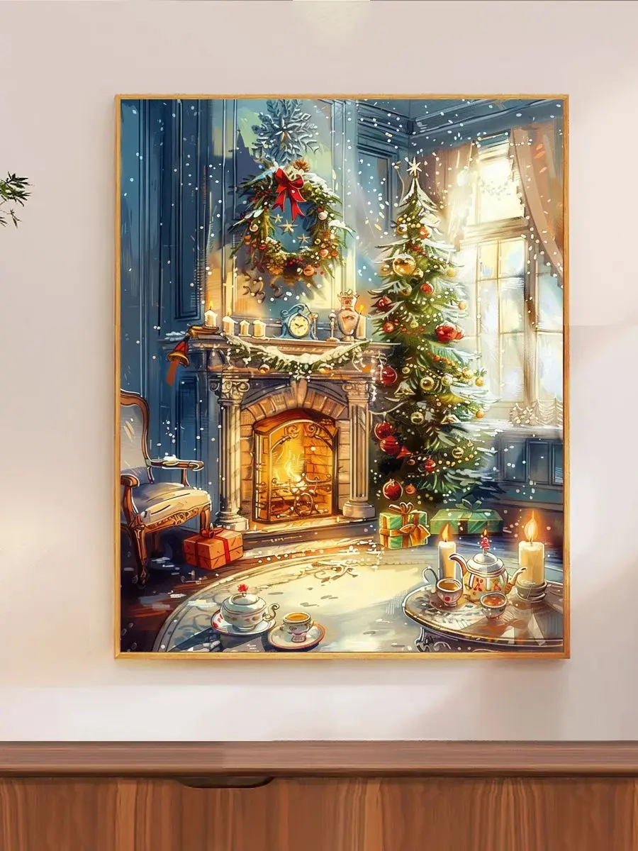 1 Stück 40X50CM/15,74*19,7 Zoll Weihnachtsbaum Kamin gestempeltes Kreuzstich-Set DIY-Set 11CT/14CT Joy Sunday Vollständige Stickerei – Detail 1
