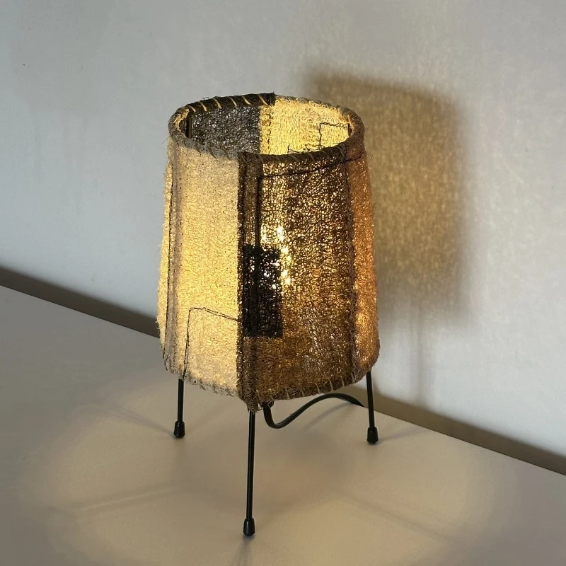 Natural Loofah Wabi-Sabi Floor Lamp Handmade Patchwork Decor Light with Rattan Base,Eco-Friendly Textured Lighting for Room