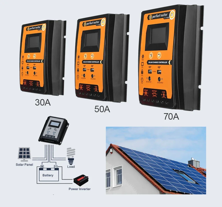 12V 24VDC Automatyczny regulator ładowania słonecznego Kontroler 30A z podwójnym wyjściem USB Wyświetlacz LCD Max 55V Wejście panelu ogniw