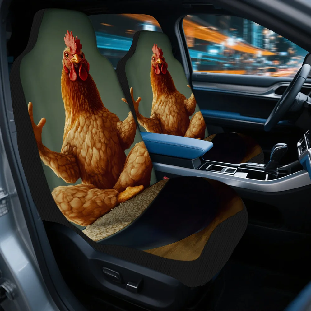 2pcs Meditative Chicken Bowl Design Universal Car Seat Covers Set – High-Quality, Stylish Protector Covers For Most Cars, Univer