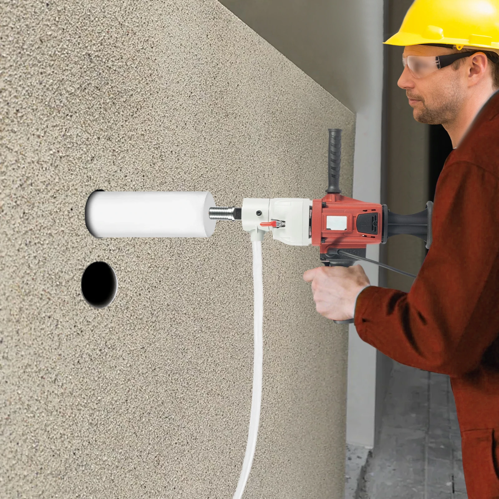2200W 2-in-1 Handgeführte Vertikale Diamant-Kernbohrmaschine, max. 180 mm Bohrdurchmesser, Trocken- und Nassbetrieb, Reinkupfermotor, EU-Stecker, Beton-, Ziegel- und Marmorbohrgerät mit abnehmbarer,