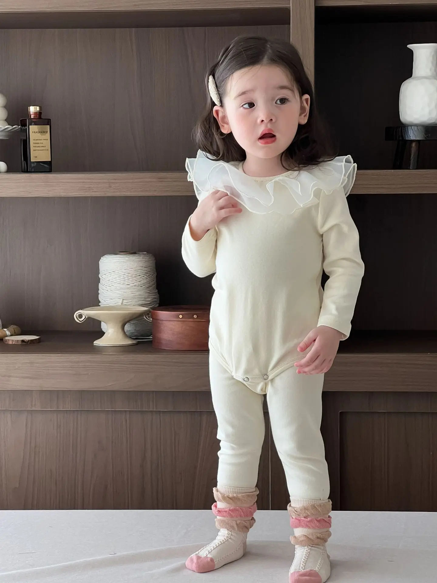 2024 Autumn New Baby Girl Long Sleeve Clothes Set Newborn Girls Lace Collar Bodysuit + Pants 2pcs Suit Toddler Leggings Outfits