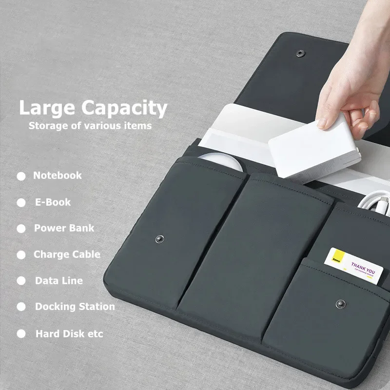 Laptop Sleeve with Multiple Compartments, Shockproof Handheld Storage Bag, Waterproof Flap Computer Bag for Pro 13 15 16 Inches