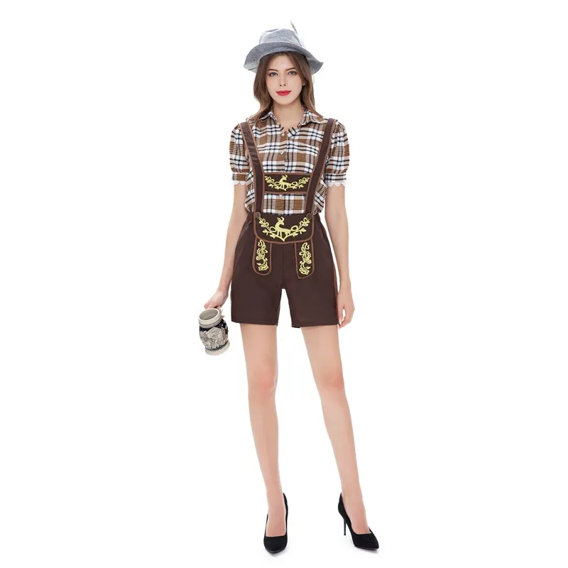 Allemagne Oktoberfest Bière Lederhanced traditionnelle bavaroise pour hommes, costume de femme de chambre, Halloween, carnaval, fête, couple, bretelles, short