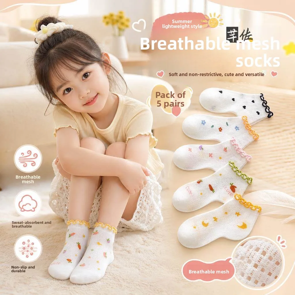 Girls Summer Thin Breathable Mesh Lace Socks Princess Style Short Socks for Babies And Kids All Day Wear Comfortable Soft Mat...