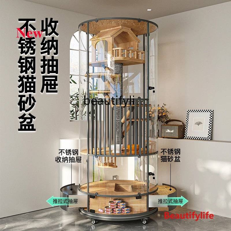 

53 360 ° Panoramic Cat Villa Extra Large Space Cat House Glass Cat Room Cage