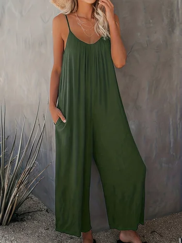 Imagen 2 del producto Camisola europea y americana de talla grande para mujer, novedad de verano, mono informal con bolsillo de color sólido transfronterizo