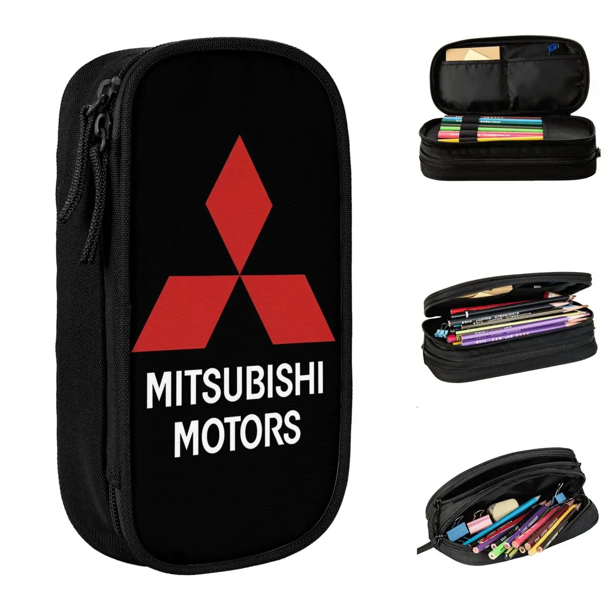 Large Capacity Pencil Case M-Mitsubishi Motors Merch Sports Double Layer Pen Case Girl Makeup Bags Birthday Gift