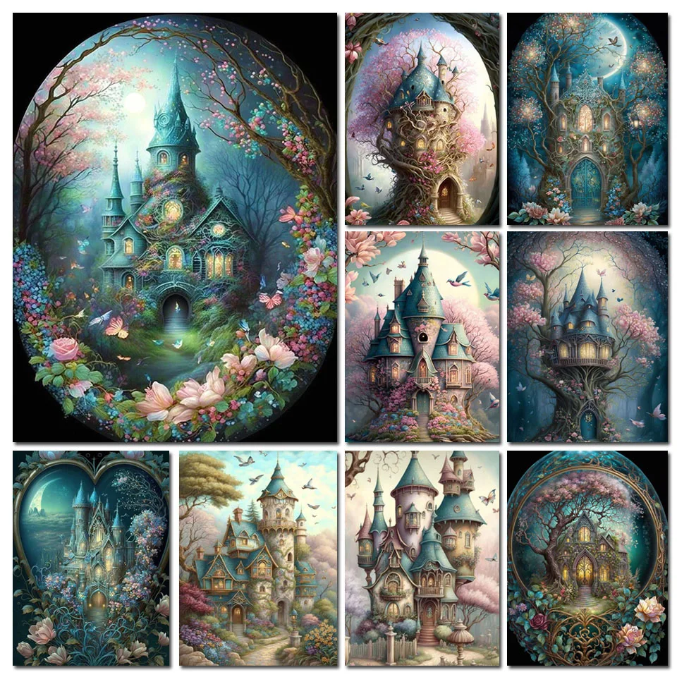 Diamond Painting Set Fantasy Garden Castle Full Square Round Embroidery Mosaic Fantasy Landscape Home Decor