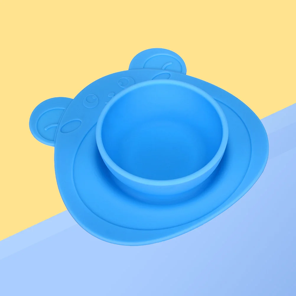 

Baby Silicone Non-slip Dishes Plate Sucker Bowl Kids Bear Shape Suction Cups Placemats (Blue) baby plate