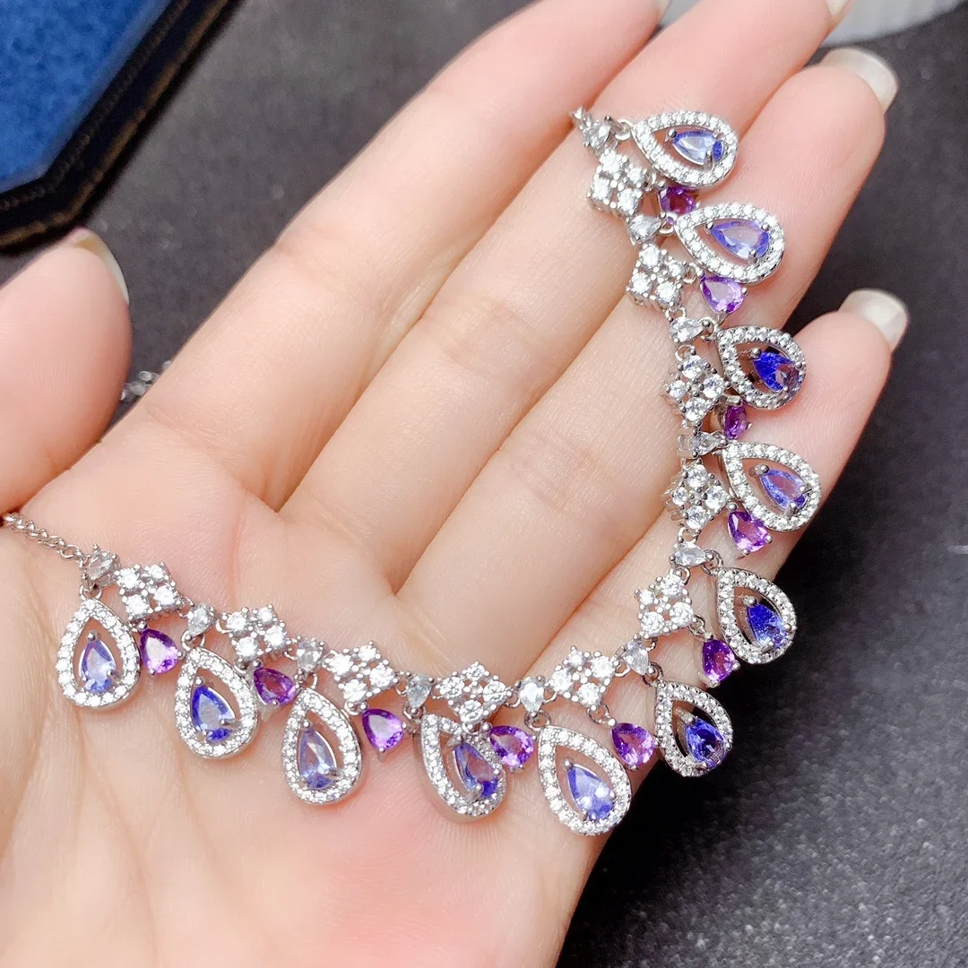 Amethyst Tanzanite Silver 925 Jewelry free Shipping Pendant 925 sterling Silver Women's Luxury Women's Necklace Christmas Gems